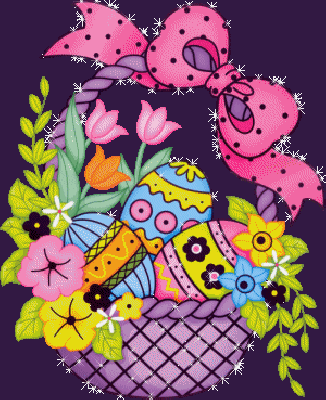 Migający koszyk z pisankami i kwiatami